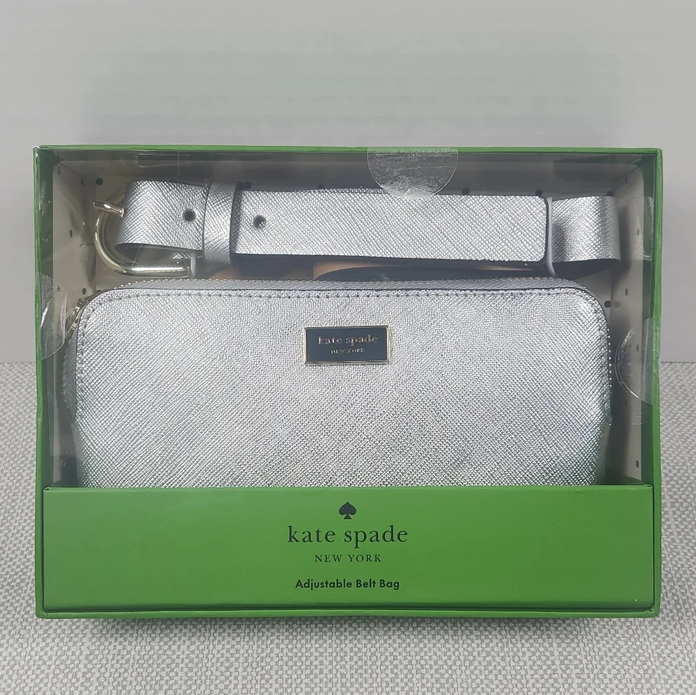 Kate spade L/XL silver leather adjustable belt bag